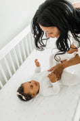 Load image into Gallery viewer, CutieCozy Satin Fitted Crib Sheets, Pink Love Print (2 Pack)
