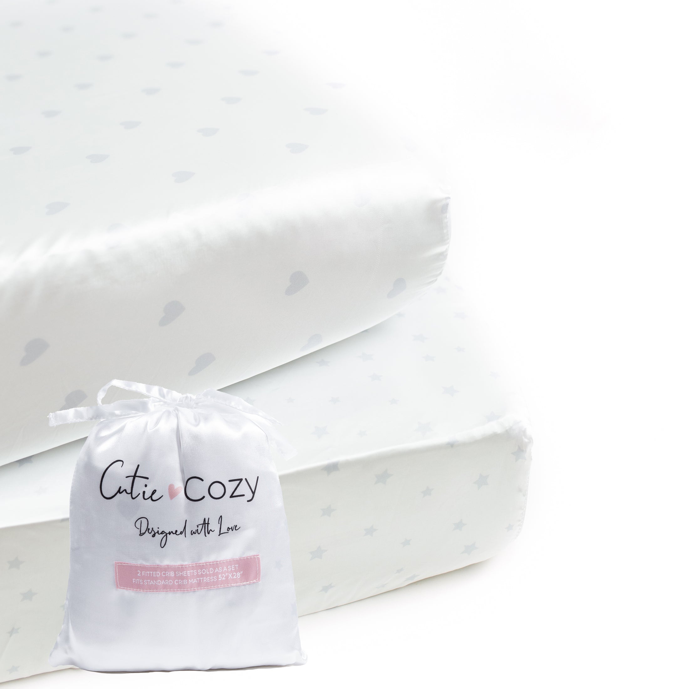 CutieCozy Love & Serenity Satin Fitted Crib Sheets (2 Pack)